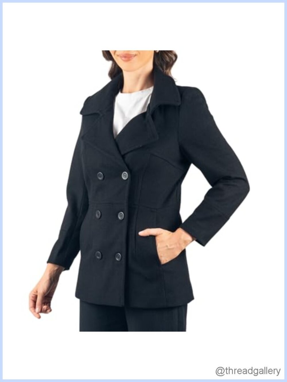 Wool Blend Double-Breasted Peacoat 3/4 Length Notch Lapel